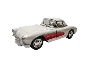 KINSMART 1957 Chevrolet Corvette 1:34 Scale Diecast Model Car White Pull Back & Go Action Openable Doors Detailed Replica 5 Inches Long