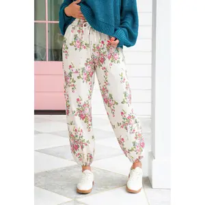 Floral Print Elastic Waist Jogger with Drawstring