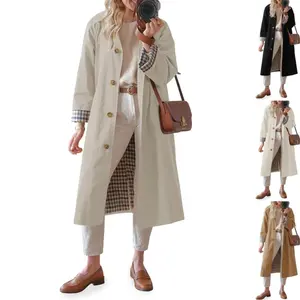 ARTFREE Womens Long Trench Coat Single Breasted Oversized Windproof Overcoat Fashion Outerwear