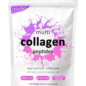 Multi Collagen Peptides Powder - Hydrolyzed Collagen Types I, II, III, V, X for Skin, Hair, Nails & Joint Support - Unflavored, Gluten-Free, Easy to Mix - Non-GMO, Paleo Friendly 16oz (1 Pack)