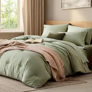 Queen Comforter Set - 7 Pieces Sage Green Soft Bed in a Bag Queen with Fitted Sheet, Flat Sheet, 2 Pillow Shams and 2 Pillowcases, Queen Bedding Sets for All Season