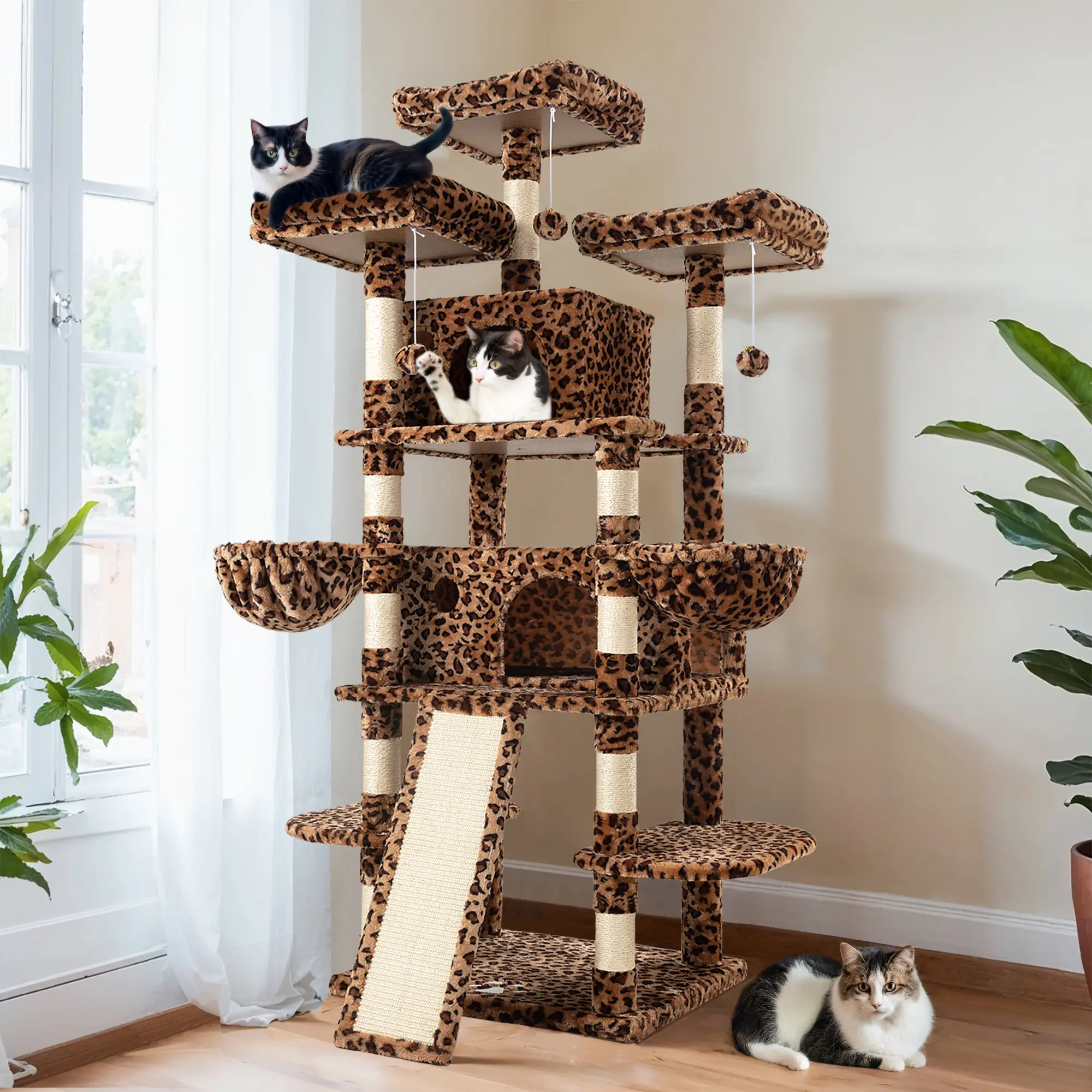HOOMIC 68-Inch Multi-Level Cat Tree Tower for Large Cats with Sturdy Chipboard Base & Sisal Scratching Posts Cozy Plush Perches & Wide Base Board for Home Activity#TikTokShopDealsforYouDays#DealsforYouDays#Summervibes#Summergarden