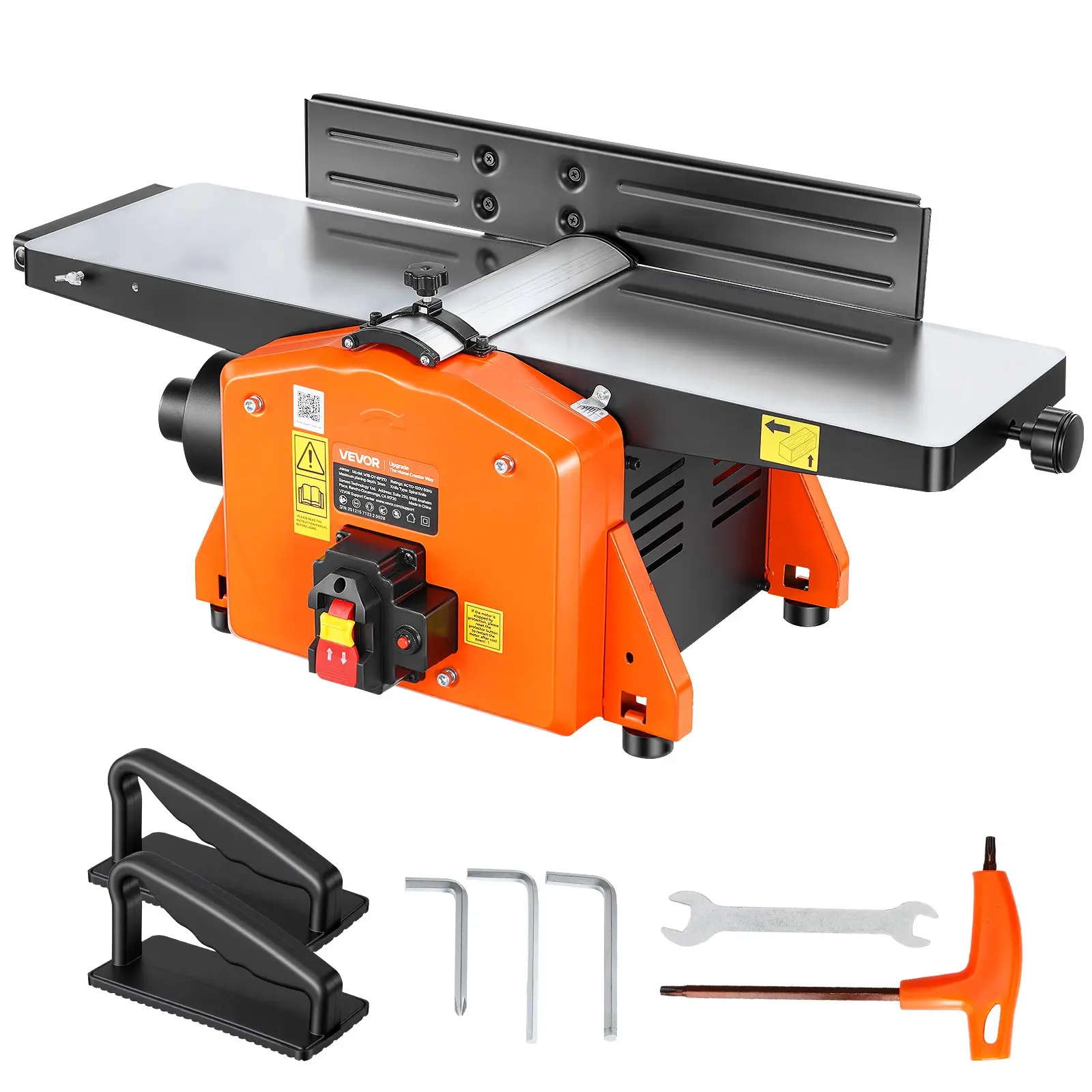 VEVOR 8-Inch Spiral Benchtop Jointer, 2 HP 8500 RPM, 18-Blade Spiral Cutterhead, Extendable Cast Aluminum Table, 1/8 in Max Depth, Adjustable Fence, Dust Port for Accurate Cuts & Efficient Cleanup, Woodworking DIY Tool, Work