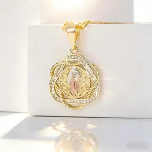 Virgin Mary Medal Necklace with 3A Religious Jewelry for Daily Wear Prayer Christmas Gift Year Round Catholic Keepsake