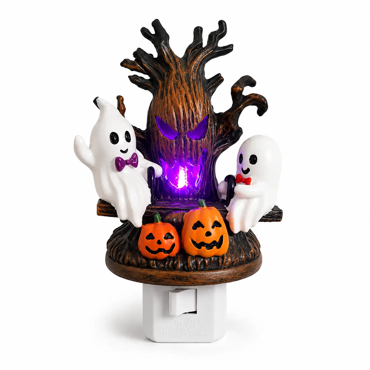Resin Room Decor LED Plug-in Nightlight, Spooky Ghost-Pumpkin Design for Halloween Party, Bedroom Indoor Recreation Use