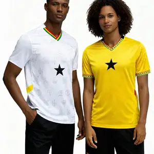 Ghana Blackstar Fun Jersey - Yellow & White Soccer Shirt with Star Logo and Rasta Stripes