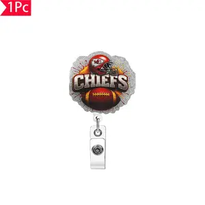 Chiefs Football Splatter Design Glitter Badge Reel, Nfl Team ID Clip, Sturdy Clip, Perfect for Chiefs Supporters, Sports Fan Accessory