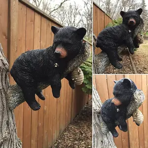 Sleeping Bear Cub Resin Statue, Tree Hanging Decorative Figurine, Garden Animal Ornament, Small Resting Bear Sculpture, Outdoor Decor