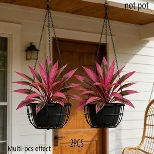 2pcs - High-end Large Magenta Red Iron Tree, Realistic Boston Fern, Artificial Hanging Plant, for Decorating Indoor/Outdoor Homes, Both Sides of Porches, Outdoor Garden Courtyards - Maintenance-Free Spring Decorative Greenery, Holiday Decorations