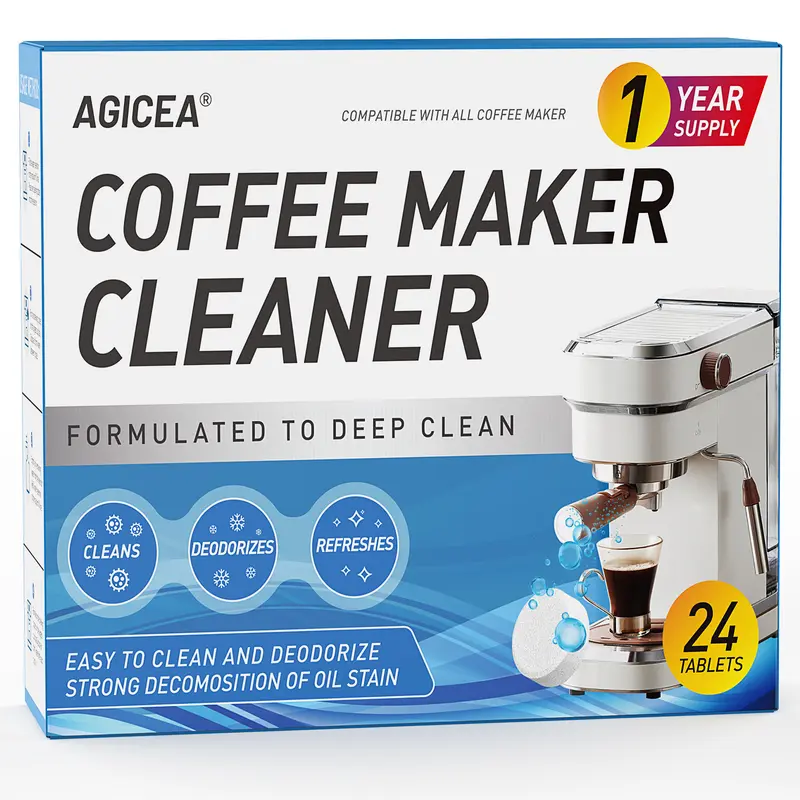 AGICEA Coffee Machine Cleaner Descaler Tablets - 24 Pack, Deep Cleaning and Descaling for All Coffee Makers , Coffee Maker Pot Descaling & Cleaning Tabs, Descale Drip Coffe And Espresso Machines,Summervibes