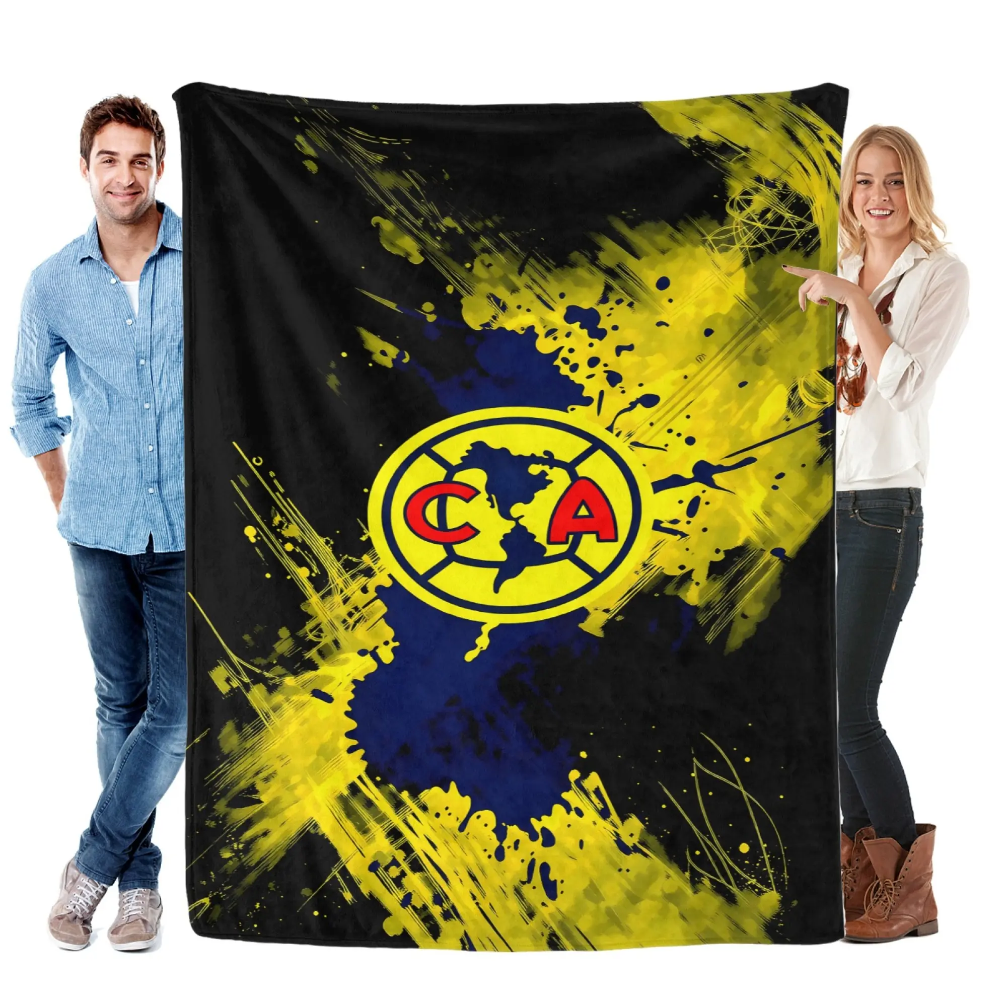 CA Team Inspired Throw Blanket, Blue Yellow Sports Logo Flannel Fleece Blanket, Bold Graphic Soft Cozy Warm Blanket for Bedroom Sofa Dorm Room Decor, Perfect Gift for Sports Fans, Team Supporters & Collectors