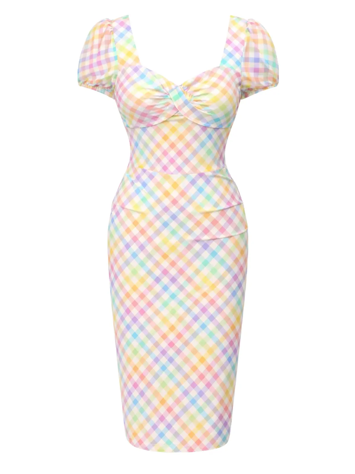 Rainbow 1960s-Inspired Gingham Plaid Short-Sleeve Square Neck Puff Dress - Polyester, Elegant Italian Vibe, Comfortable Casual Wear, Back Zipper, Dot Casual Dresses, Polka Dot Dresssummer BackToSchool Sohochic Fall Dresses Fall outfits Fall fashion