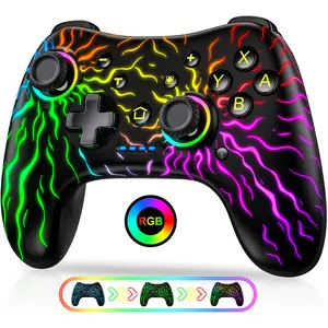 Rechargeable Wireless Switch Pro Controller for Switch/Lite/OLED/iOS/Android with Cool LED Light, Turbo, 6-Axis Gyro, 4-Speed Vibration Accessories