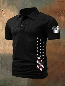 Men's Summer Polo Shirt, Flag Number Graphic Print, Comfortable Fabric, Casual Long Sleeve, Perfect for Daily Wear