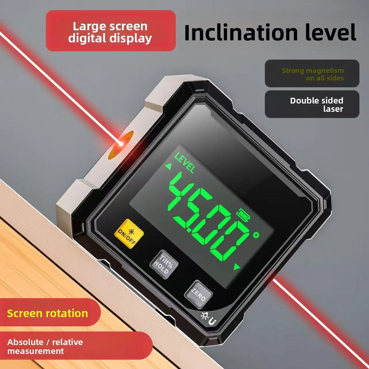 Compact Digital Display Dual-Beam Laser Level - High Precision Inclinometer with Angle & Slope Measurement, Rechargeable Easy-to-Carry Accurate Leveling Tool for Engineers, Furniture Installation, Daily DIY Projects