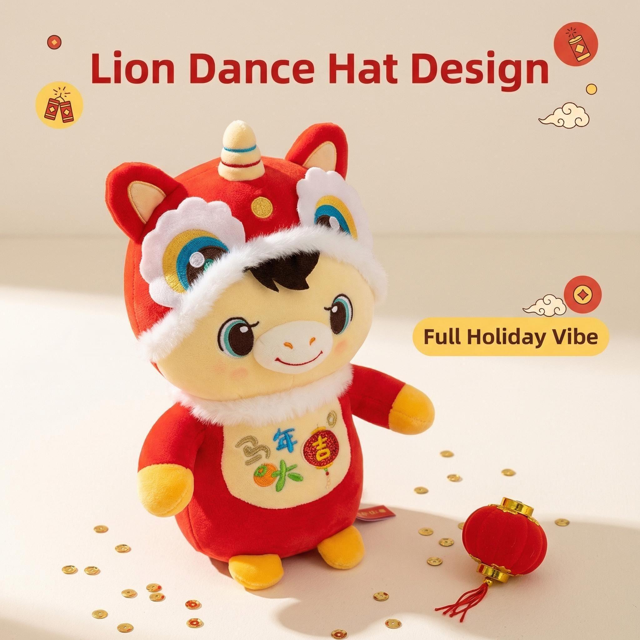 Lucky Horse Lion Dance Plush Toy, Perfect for Birthday/Housewarming/Wedding Gifts, Cute Stuffed Animal for Daily Home Decor, Desktop Ornament, Holiday Festival Decoration, Ideal Present for Family & Friends, Kids Room Decor