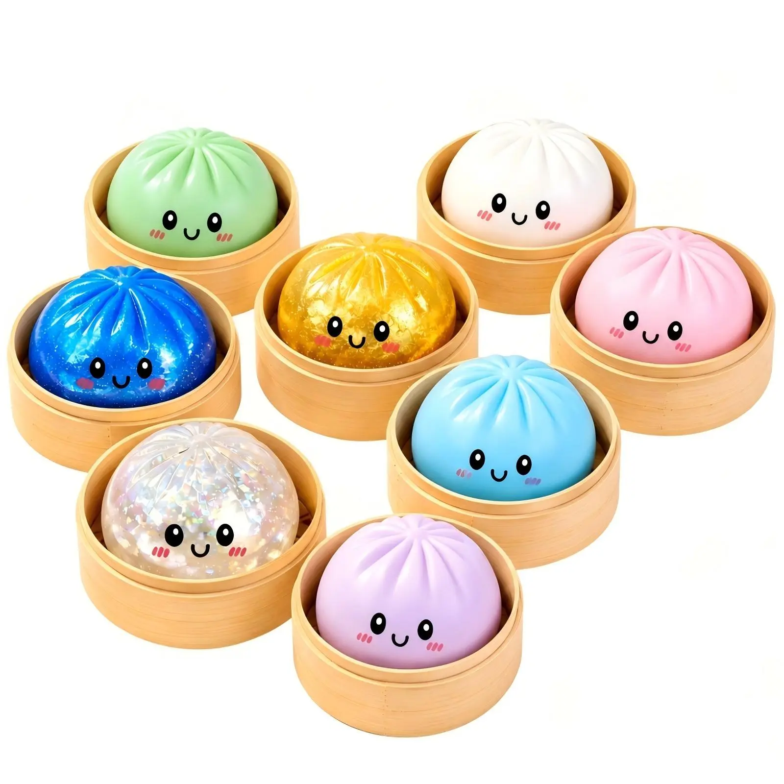 Glitter Dumpling Squishy Mystery Box, Cute Steamer Box Surprise Toy, Soft Stretchy Sensory Fidget Squeeze Toy for Kids, Collectible Gift for Easter Baskets, Christmas Stockings, Birthdays
