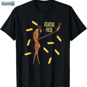 Marcus The Worm Rigatoni Pasta T-Shirt, Loose Hip-Hop and Androgynous Top, Washed Cotton Short-Sleeved Round-Neck T-Shirt, Summer Outdoor Men's Clothing.