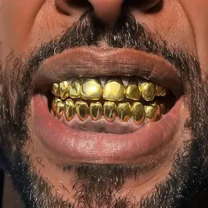 Hip Hop Classic Glossy Teeth Grillz Caps 8/8 Gold Silver Color Tooth Grills For Women Men Jewelry Halloween Gift Retainer Brace Dental Braces Oral