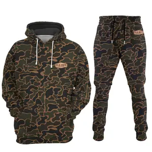 Men's O1d R0w Outdoors Deer Badge Camo Hoodie T-shirt Sweatpants Hoodies and Sweatpants Set Menswear Top Hunting Fishing