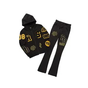 Leslaw Black Zip Up Hoodie Stacked Track Set