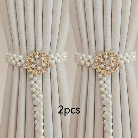 2Pcs elegant sunflower curtain tie with adjustable pearl gold finish, luxurious living room and bedroom home decor Curtain Accessories