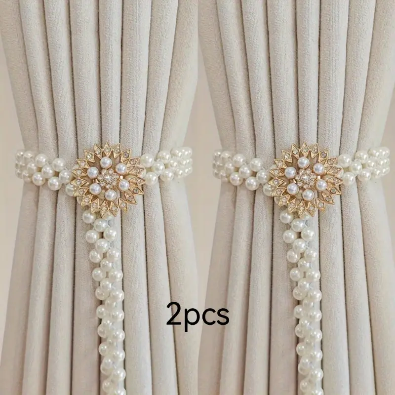 2Pcs elegant sunflower curtain tie with adjustable pearl gold finish, luxurious living room and bedroom home decor, Curtain Tieback