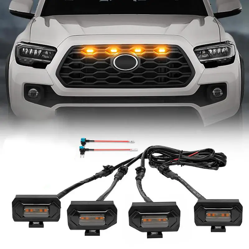 Amber LED Grille Lights Kit for 2020-2023 Toyota Tacoma TRD Off-Road & TRD Sport | Smoked Lens, IP68 Waterproof