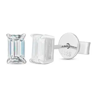 【#E550】Rectangular stud earrings UCCIYO Synthetic Moissanite Earrings For Women 925 Sterling Silver Stud Earring Men Hip Hop Jewelry Couple Gift