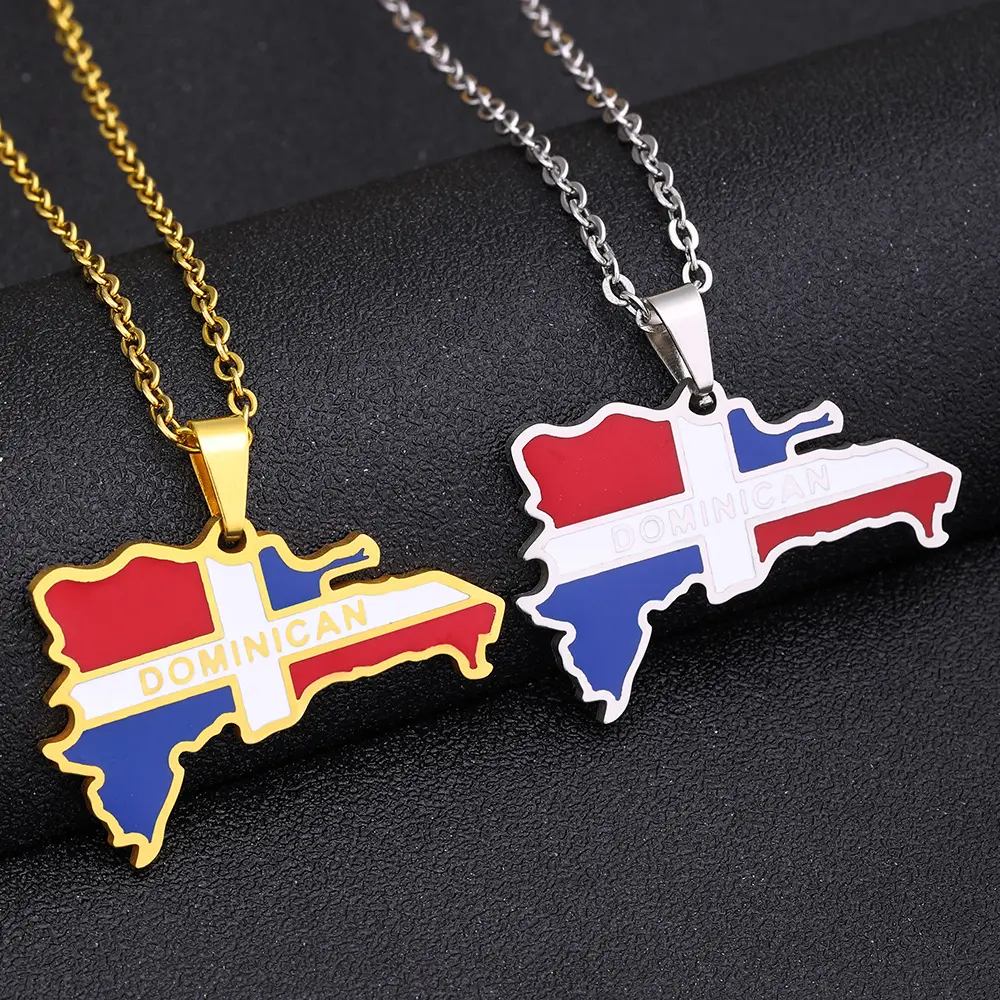 GGIRL Dominica Map Titanium steel pendant necklace Men's and women's stainless steel couple necklace jewelry