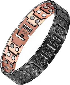 Men's Magnetic Copper Cross Bracelet - 48 x 3800 Gauss Neodymium Magnets Therapy Band, Adjustable Size, 4.51 oz, 9.25 inches, Male Anniversary Birthday Father's Day Gift