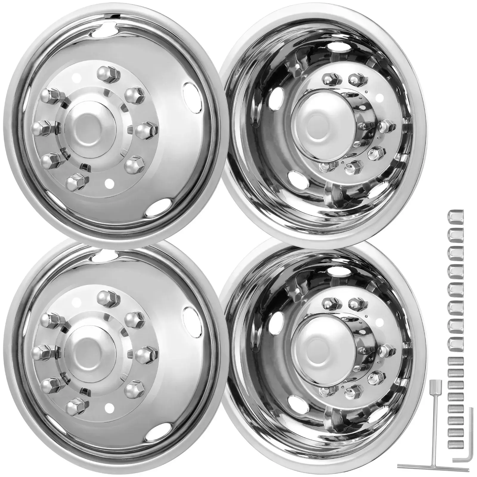 【Summerfinds】VEVOR 19.5-inch 10 Lug Wheel Simulators,304 Stainless Steel Wheel Simulator Kit with Mirror Polished Finish2 Front and 2 Rear Wheel Covers Fit for For Ford F450/F550 (2005-2020)4 pcs