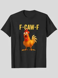 Funny Rooster Meme Shirt, F-CAW-F Chicken Humor Tee, Silly Farm Animal Graphic Print Casual Fitted Top, Birthday Gift for Men Women