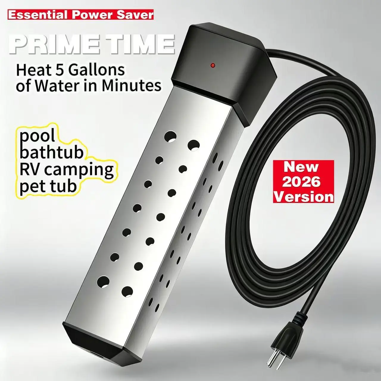 【Latest upgraded version】Immersion Water Heater,with 304 Stainless Steel Cover Intelligent Temperature Control and UL Certification Portable Bucket Heater Heat 5 Gallons of Water in Minutes,BABY POOL，bathtub，camping