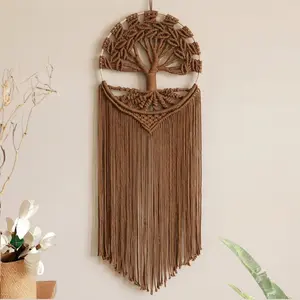 Sylfaen Tree of Life Macrame Wall Hanging - Boho Handmade Woven Tapestry - Dream Catcher Wall Decor Art Living Room - Macrame Tapestry Boho Decor for Bedroom (Brown)