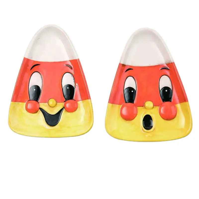 Johanna Parker Candy Corn Plates Set of 2 TPH8394 8.25x6.25x0.75 Inch Fun Face Design for Halloween Decor