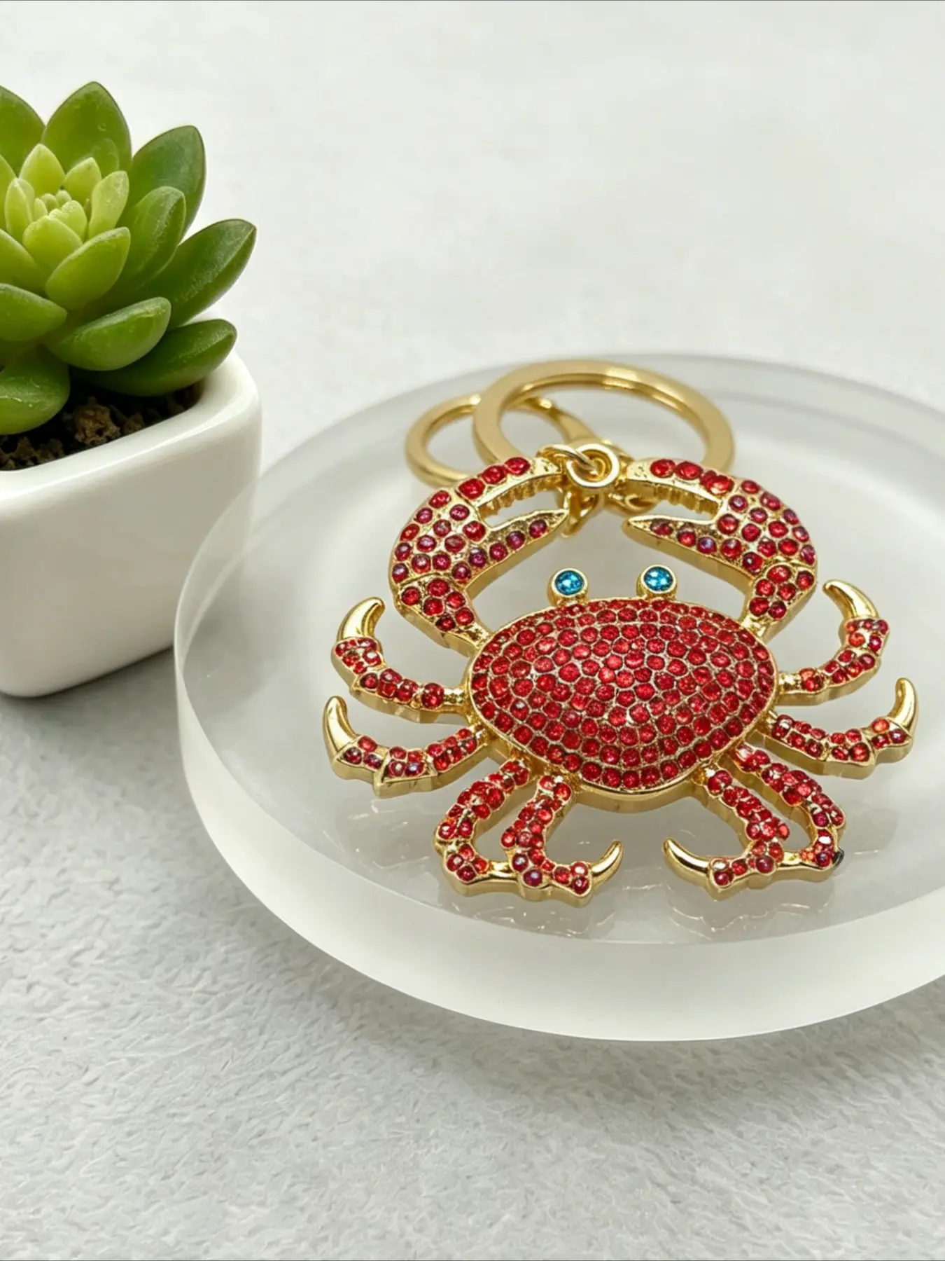 1PC Cute Crab Keychain Alloy Rhinestone Pendant Key Ring Charm Gift for Friends Crab Lovers Cute Keychain Accessory