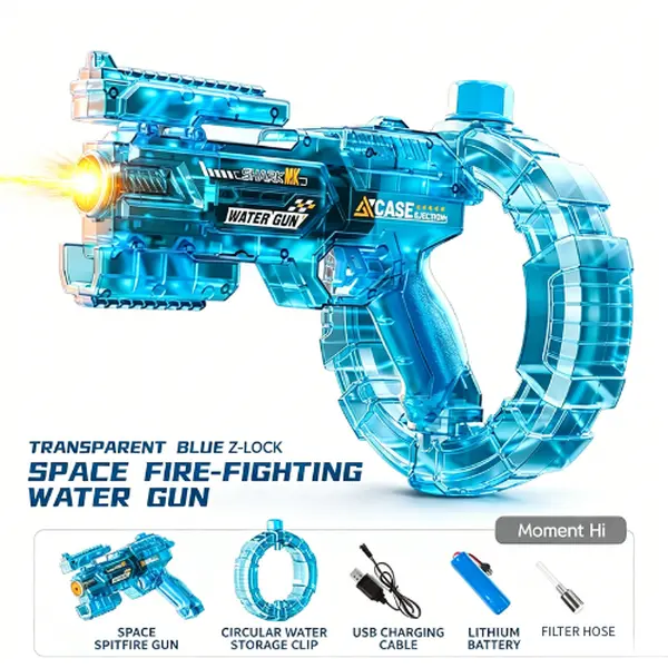 Transparent Blue Electric Water Gun with Light - Large Capacity Automatic Squirt Gun for Kids Adults Summer Outdoor Pool Beach Toy#Summervibes