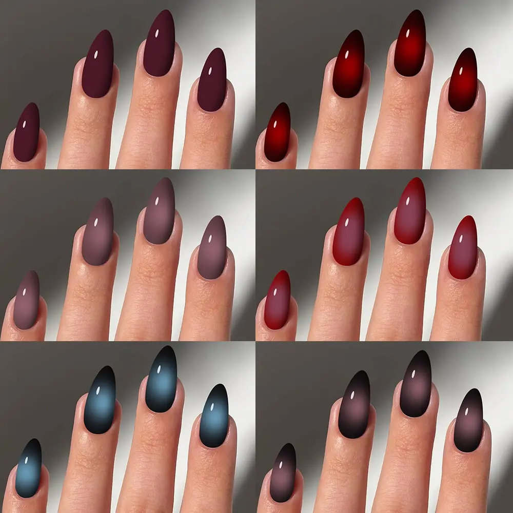 144pcs Long Almond Nails Blue Gradient Press-On Nail Set, Perfect Fit Acrylic False Nails, Easy Wear for Parties Dance Daily Use