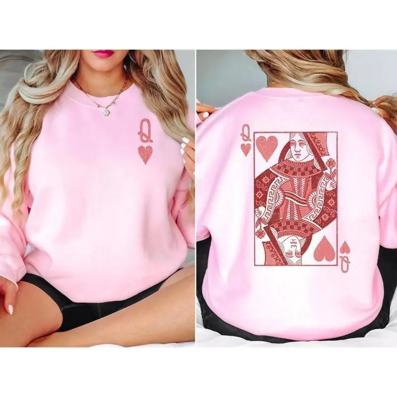 Queen of Hearts Sweatshirt, Mothers Day Gift, Special Gift, Retro Valentine Graphic Hoodie,ComfortCotton