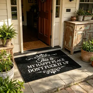 Trendy Viral Snarky Doormat, "This Is My Happy Place Don't Fuck ItUp" Coir Doormat,This Is My Happy Place Funny Coir Welcome Mat, Durable Outdoor Entryway Rug, Must-Have Humorous Home Decor & Gag Gift