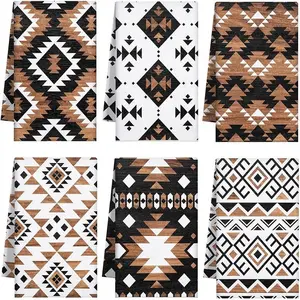 Vintage Aztec Pattern Kitchen Towel, 1 Set Retro Themed Dish Towel, Household Bathroom Decoration Towel for Kitchen Bathroom, Home Goods, Cleaning, Decorative Towels