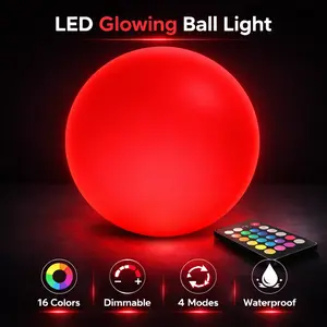 6-Inch LED Glowing Ball Light with Remote Control RGB Color Changing Globe Mood Lamp 16 Colors 8 Brightness 4 Modes Waterproof Rechargeable AC Adapter Power