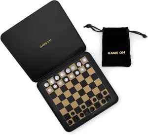 Iron And Glory | Magnetic Travel Chess Set | Mini Chess Sets | Travel Essentials & Games for Adults | Black and Gold Chess Board with Case | Travel Games with Magnetic Board
