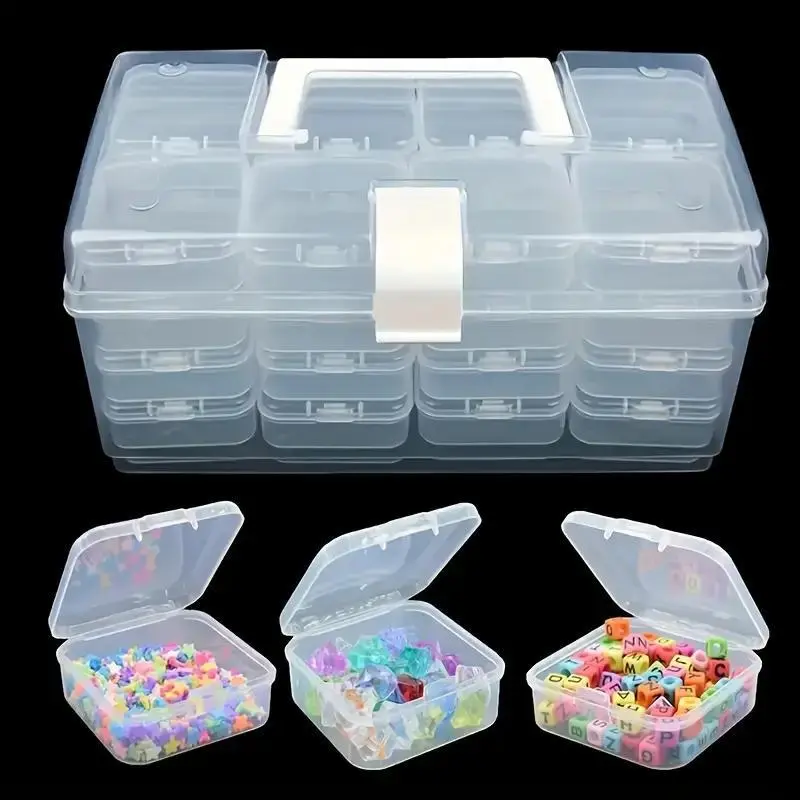 32 Pieces Plastic Storage Box Set - Portable Sorting Case with White Containers, Multifunctional Organizer for DIY Crafts, Jewelry, Nail Art Supplies