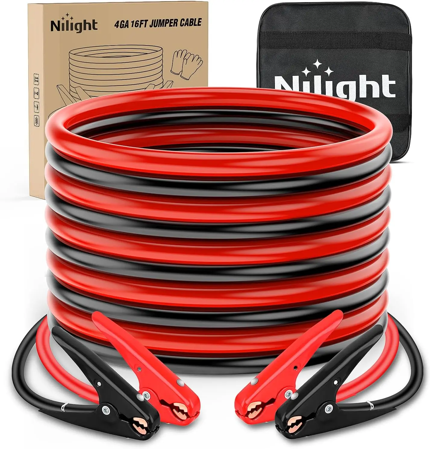Nilight 4-Gauge 25 FT Tangle-Free PVC Vehicle Booster Cables, 600A Peak High-Power Heavy-Duty Automotive Tools with Clamps & Storage Bag, Emergency Jump Start Kit for Pickup Trucks