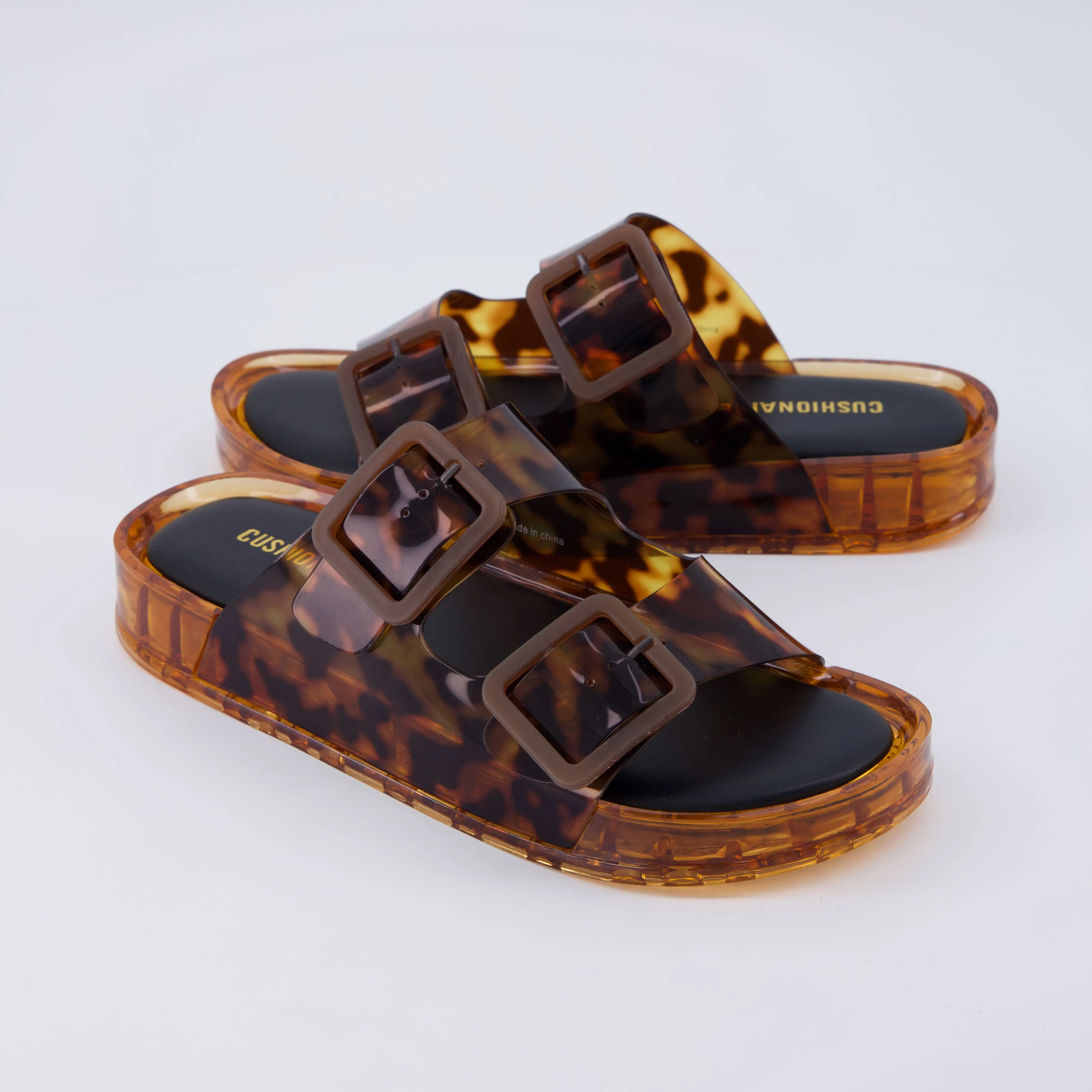 Cushionaire Pool Jelly Slide Sandals for Women | Water Resistant Double Buckle Adjustable Slip-On Womens Jelly Sandals For Beach, Shower, Summer Casual Wear Soft Slippers Platform