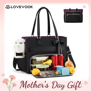 LOVEVOOK Lunch Tote Bag for Women,15.6 Inch&17.3 Inch Large Capacity Work Bag with Laptop Compartment, Teacher Tote Bag with Zipper, Handbag Insulated Bag Leakproof for Nurse, Office, College,SpringStatements