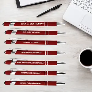 7 Pack Cute Slogan Ballpoint Pens, Week Theme Funny Office Pens, Smooth Black Ink Novelty Pen, Ideal Prank Gift for Coworkers Family