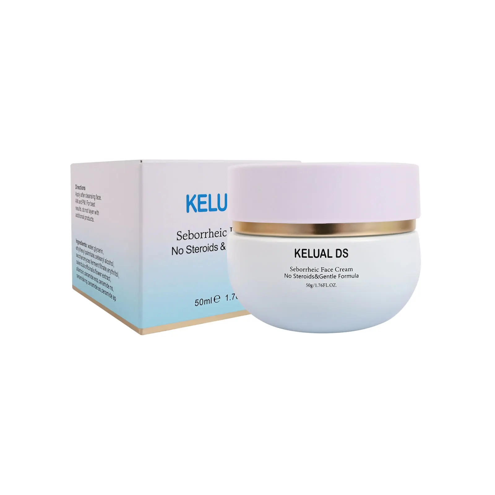 KELUAL DS Seborrheic Face Cream - Steroid-Free Barrier-Strengthening Moisturizer with Ceramides, Calendula, Hydrate, Deep Hydration, 50ml/1.76fl oz, for Sensitive & All Skin Types, Gentle Facial Massage Cream
